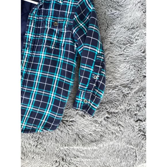 Gapkids Boys Quilted Lined Plaid Button‎ Front Jacket Winter Blue Green Size XS - Picture 4 of 10